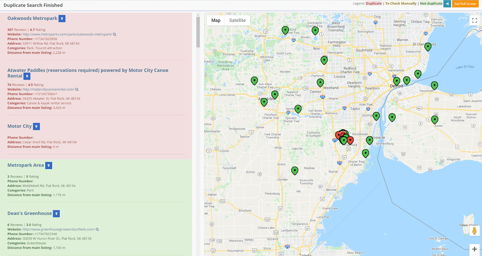 screenshot of Google My Business Duplicates using PlePer Tools -Results